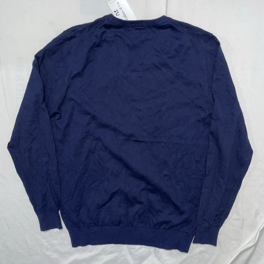 Collars and Co Luxury Touch Cotton Cashmere V-Neck Sweater Navy Mens M